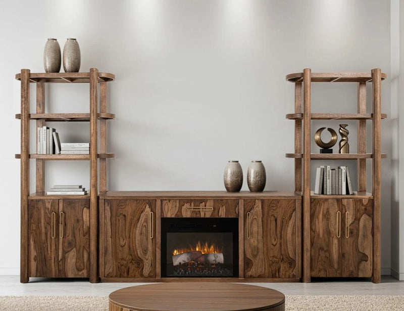 1 Drawer & 2 Door, TV Stand with Electric Fireplace Insert