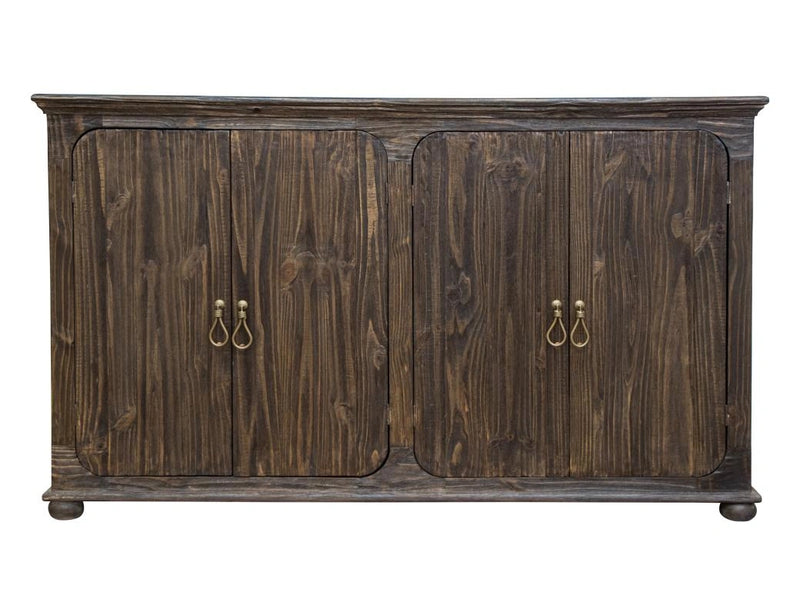 Alba 4 Doors Console, Two fixed shelves, Brown finish
