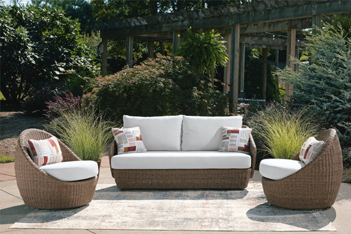 Double Point Outdoor Loveseat/2 Swivel Chairs (Set of 3) - Barb City Furniture (Dekalb, IL)