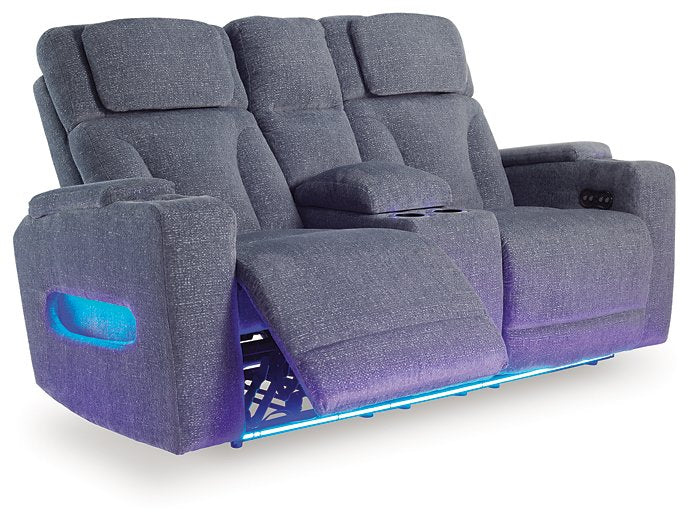 Studio Cave Power Reclining Loveseat with Console - Barb City Furniture (Dekalb, IL)