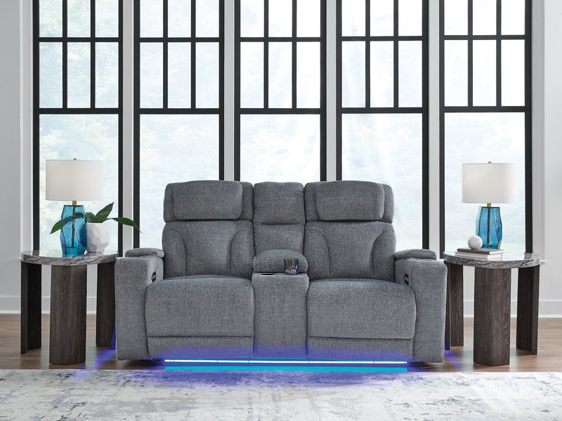 Studio Cave Power Reclining Loveseat with Console - Barb City Furniture (Dekalb, IL)