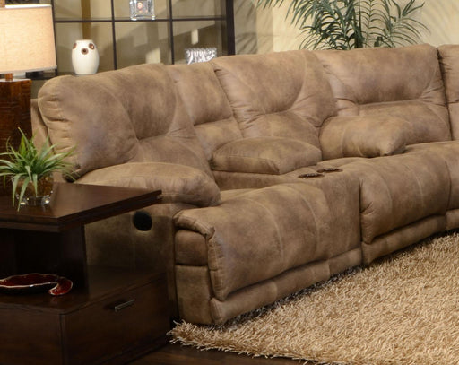 Catnapper Voyager Power Lay Flat Reclining Console Loveseat in Brandy - Barb City Furniture (Dekalb, IL)