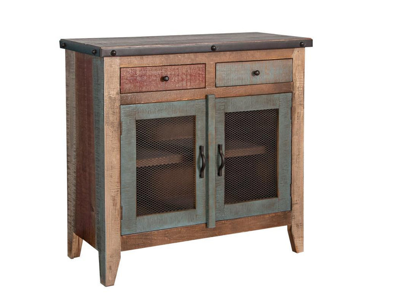Antique Multicolor Multicolor Server 2 Drawers, 2 Mesh Doors