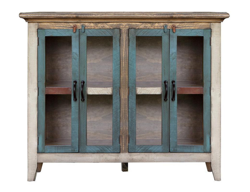 Antique Multicolor 50" Console w/4 Glass Doors, Multi-Color Finish