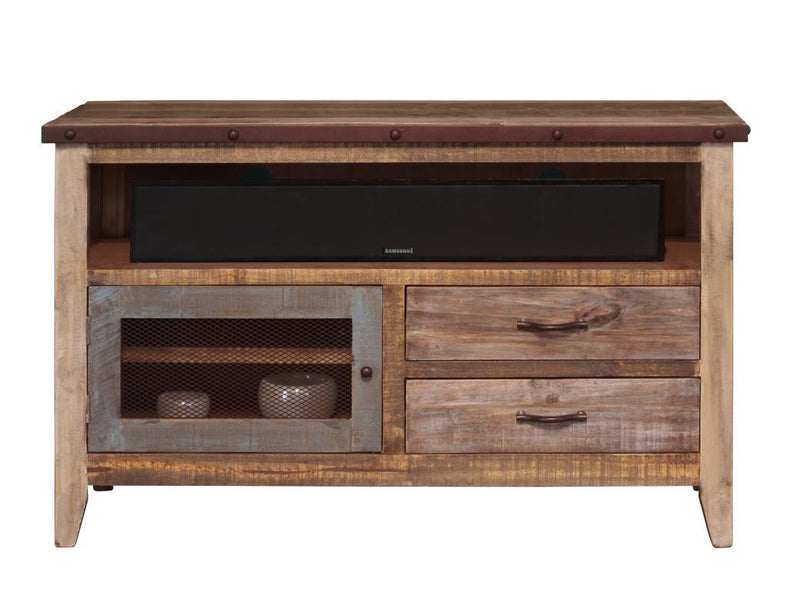 Antique Multicolor 52"TV Stand w/2 drawers and 1 iron mesh door